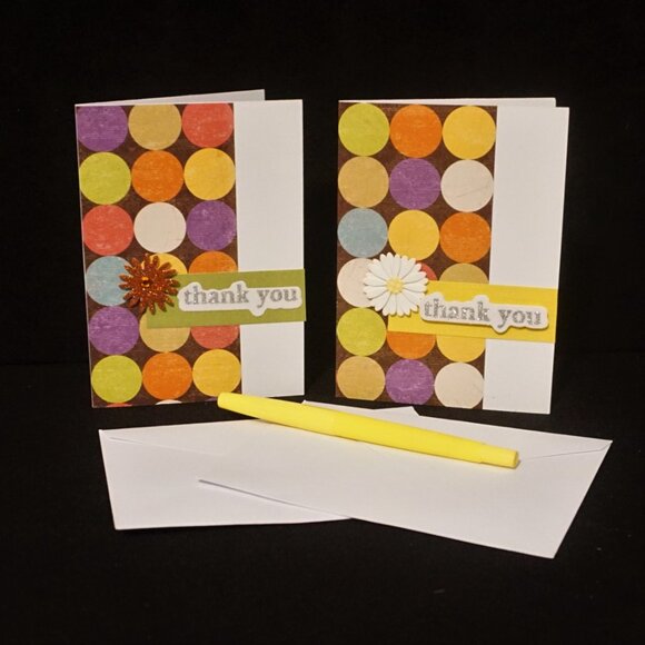 Set of 4 White Polka Dot Thank You Handmade Greeting Note Cards - Picture 2 of 4